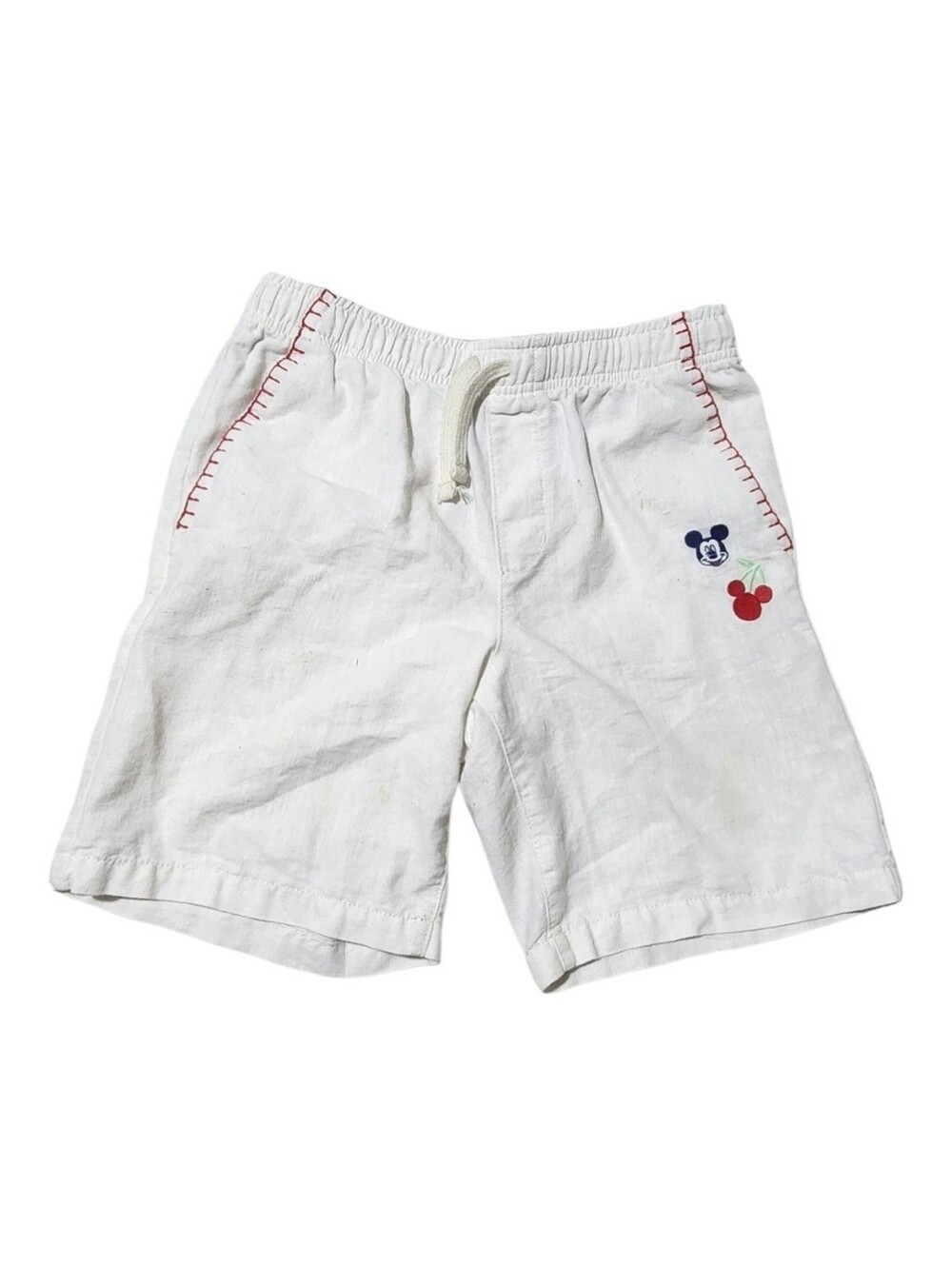 Disney Mickey Mouse White Linen Blend Shorts Girls Size L 10-12 Plus Cherry
